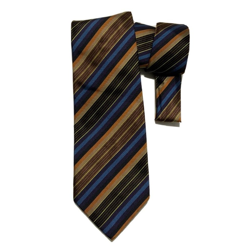 GIANLUCA ISAIA 7FOLD Brown Striped Silk Tie ITALY 60”/ 3.5’’ EC
